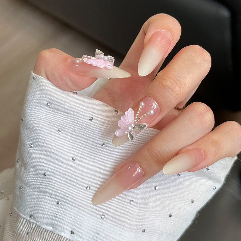 Nail 431 - Butterfly with Delicate 3D Adornments (30Pcs) - Free Nail Kit Included