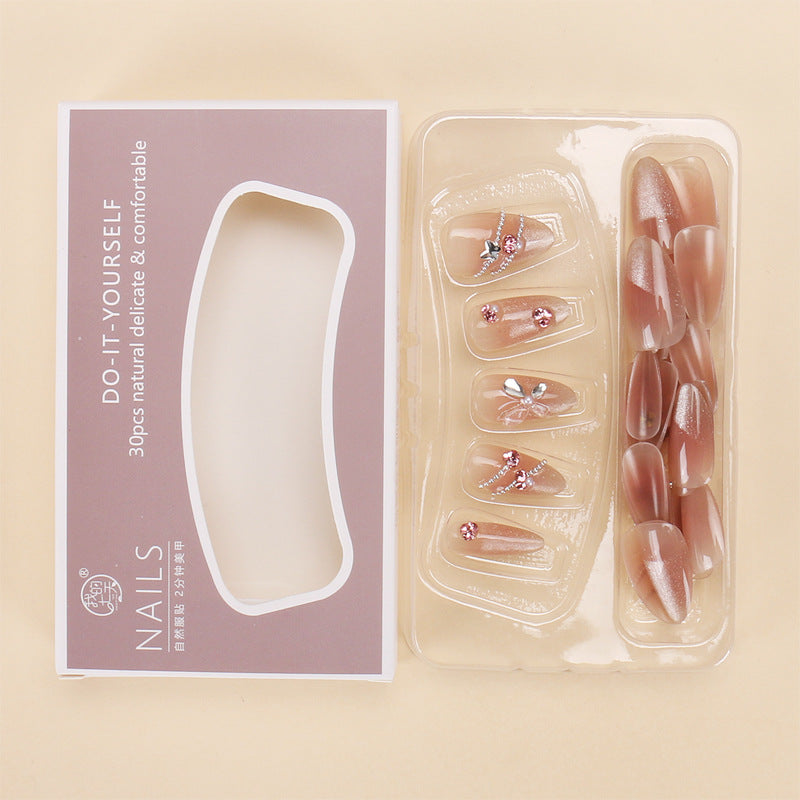 Nail 444 - Delicate Floral Design (30Pcs) - Free Nail Kit Included