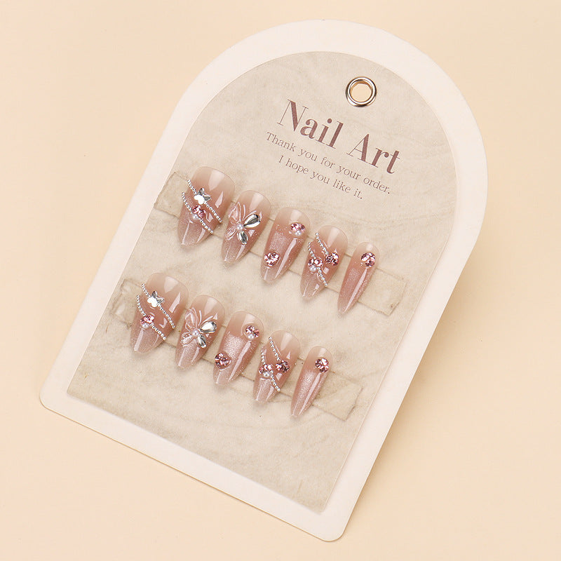 Nail 444 - Delicate Floral Design (30Pcs) - Free Nail Kit Included