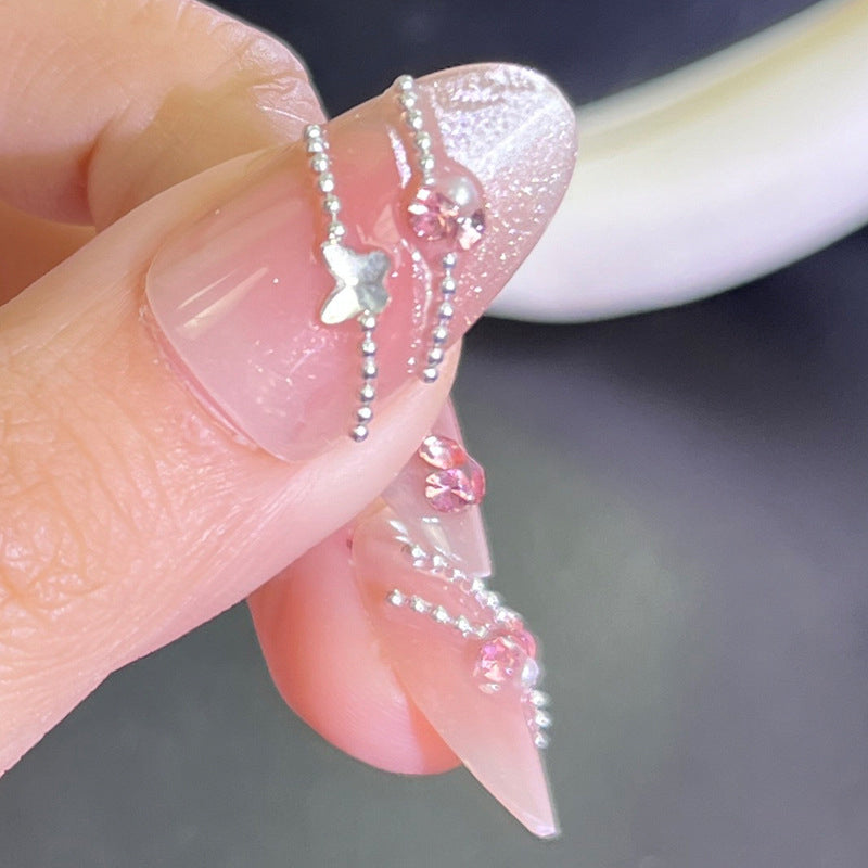 Nail 444 - Delicate Floral Design (30Pcs) - Free Nail Kit Included