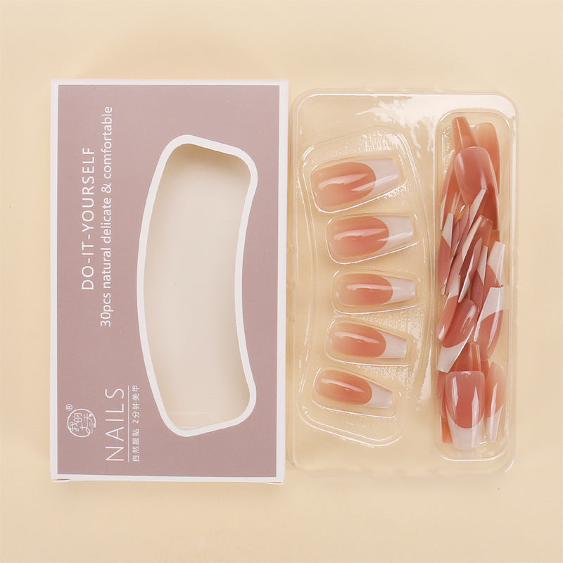 Nail 446 - French White-Edged Nail (30Pcs) - Free Nail Kit Included