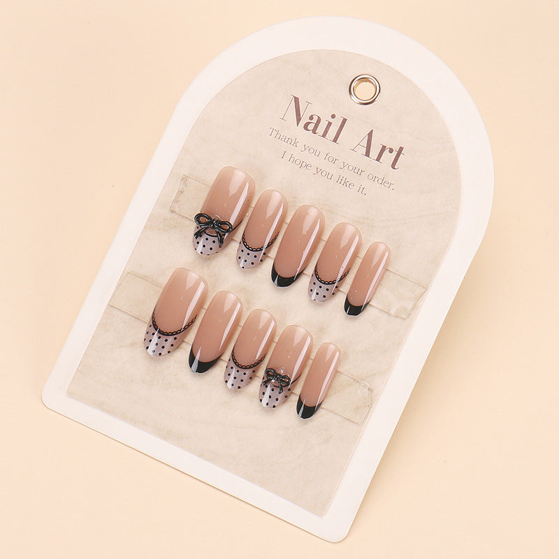 Nail 450 - Chic Contrast Playful Twist (30Pcs) - Free Nail Kit Included
