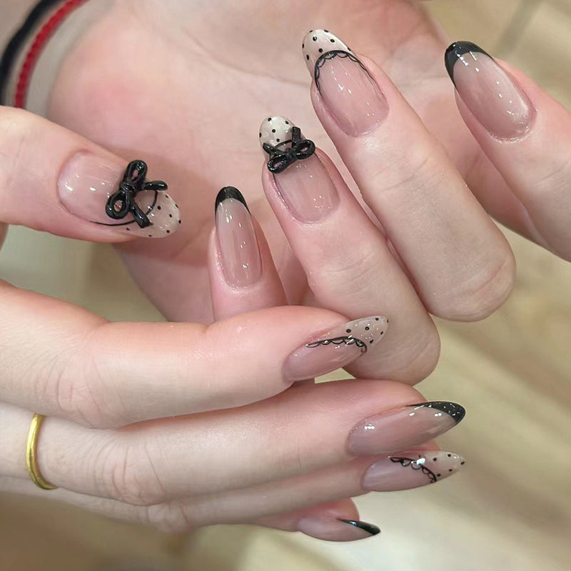 Nail 450 - Chic Contrast Playful Twist (30Pcs) - Free Nail Kit Included