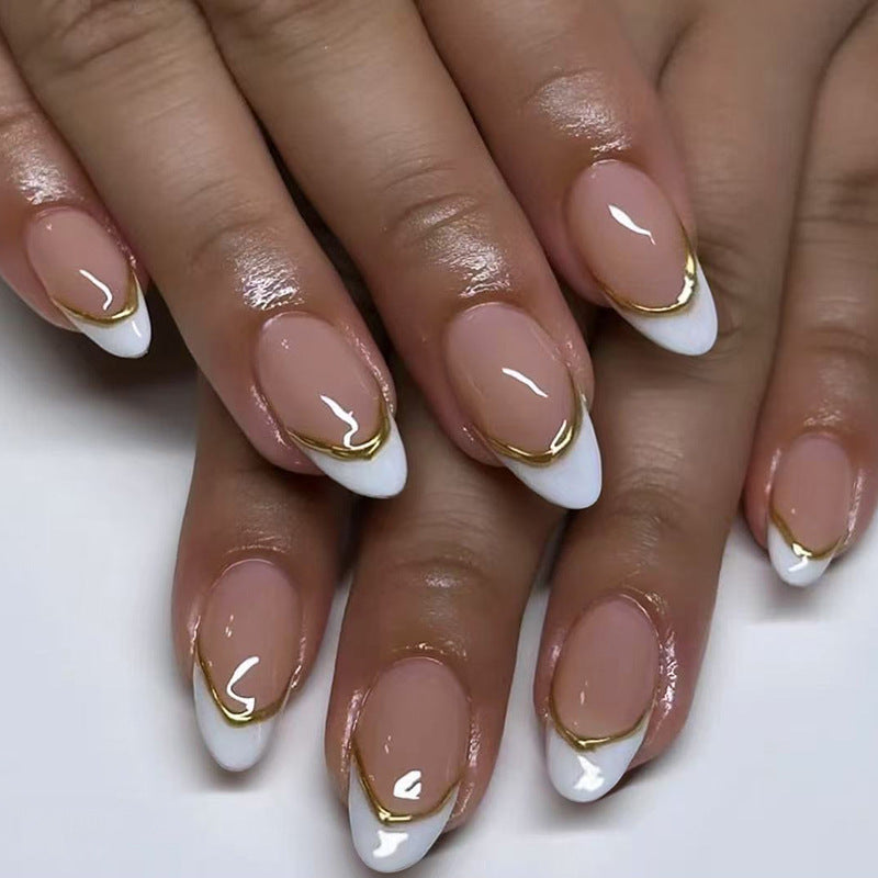 Nail 720 - Gold Foil French Style Press-On Nails (24Pcs) - Application Kit Included