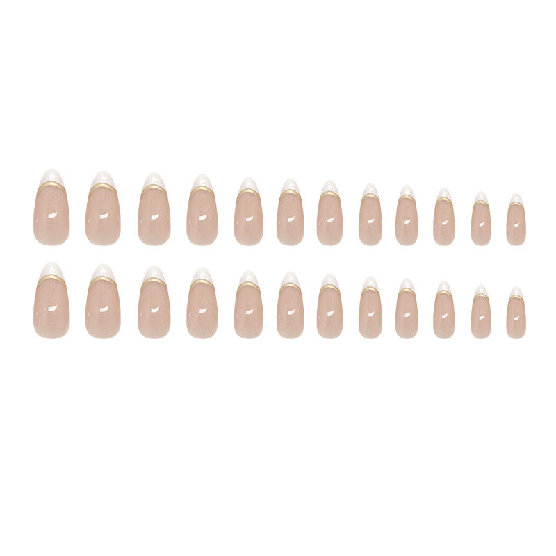 Nail 720 - Gold Foil French Style Press-On Nails (24Pcs) - Application Kit Included