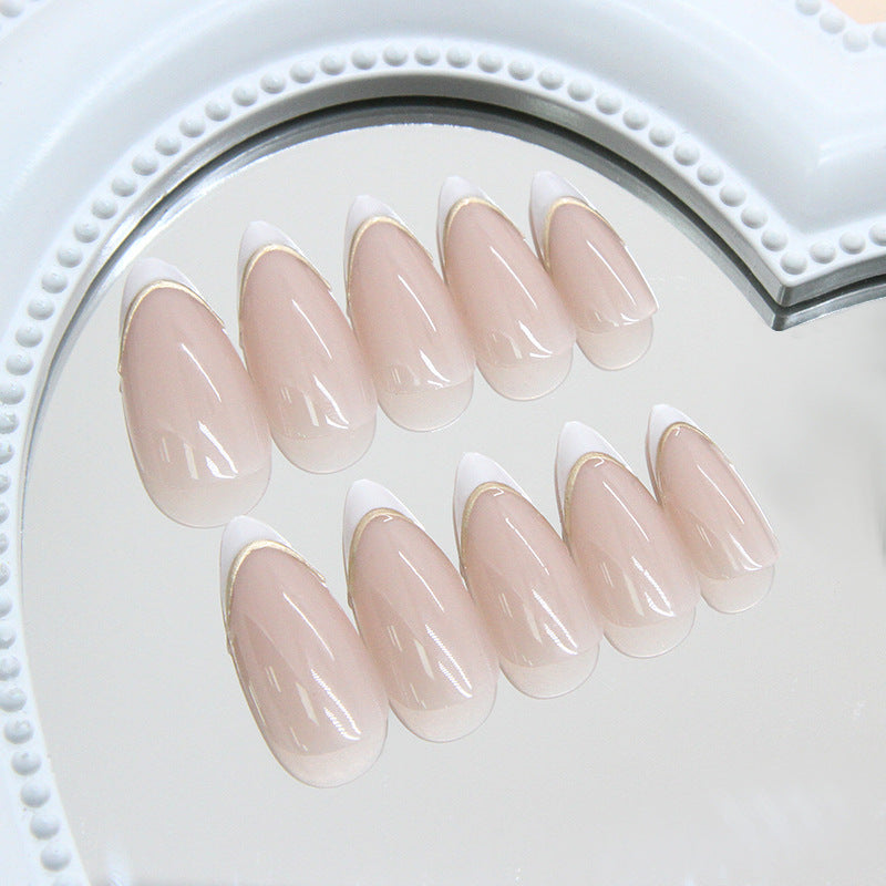 Nail 720 - Gold Foil French Style Press-On Nails (24Pcs) - Application Kit Included