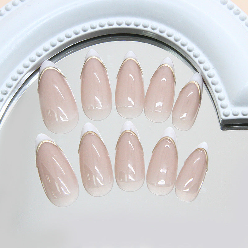 Nail 720 - Gold Foil French Style Press-On Nails (24Pcs) - Application Kit Included