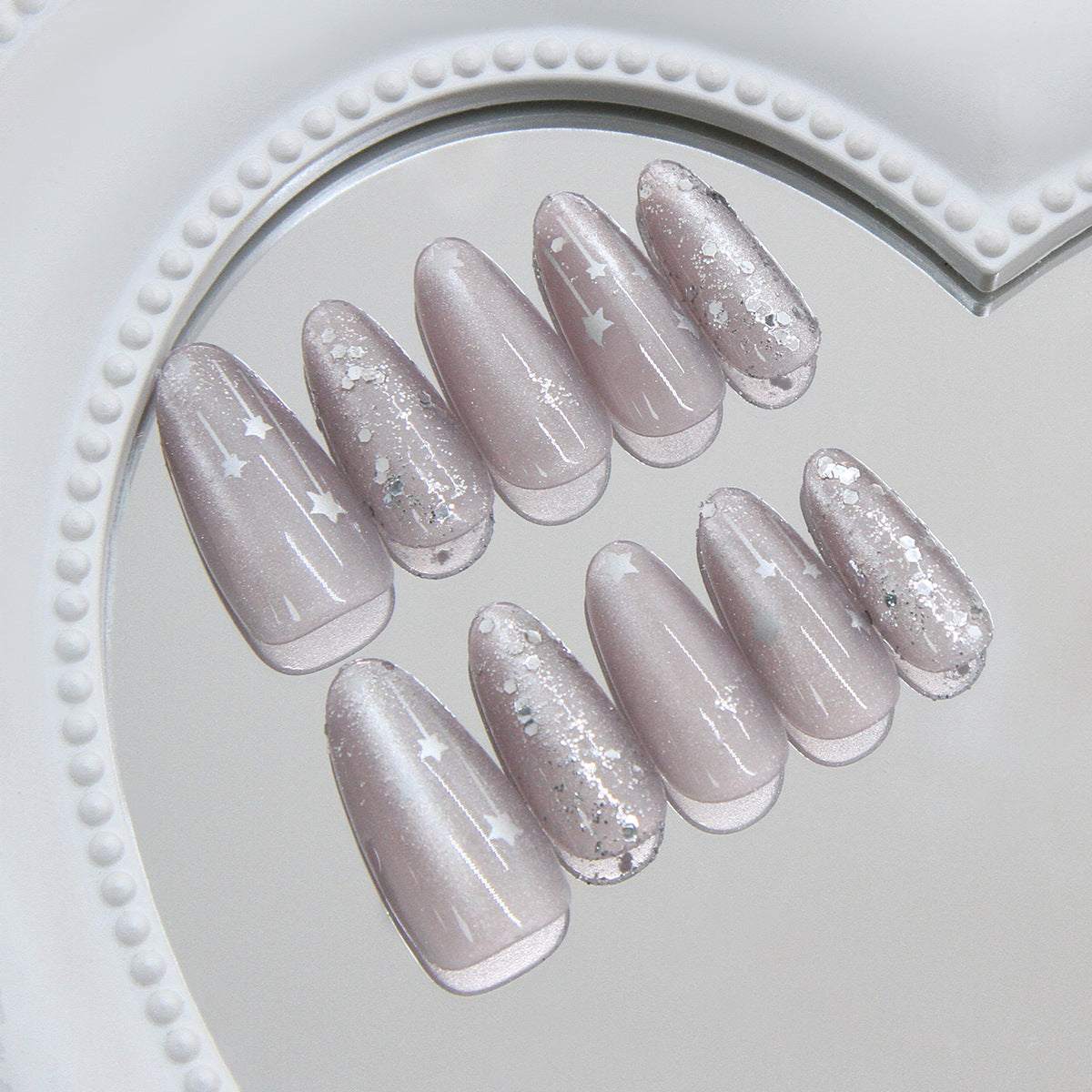 Nail 795 - Cat Eye Shimmering Star Press Ons (30Pcs) - Application Kit Included