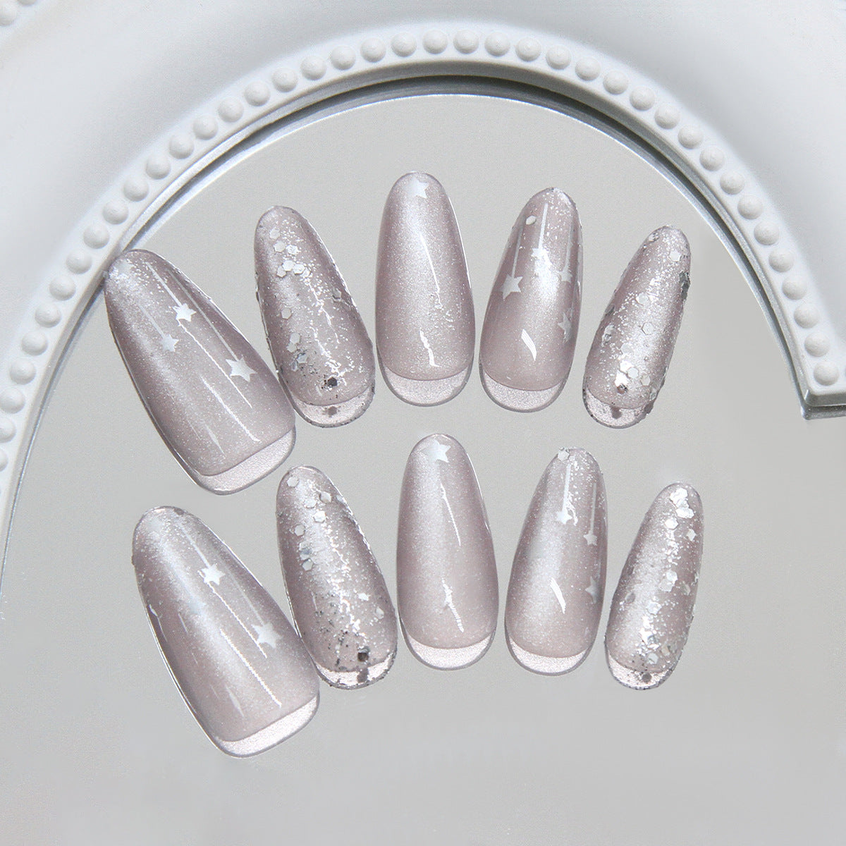 Nail 795 - Cat Eye Shimmering Star Press Ons (30Pcs) - Application Kit Included