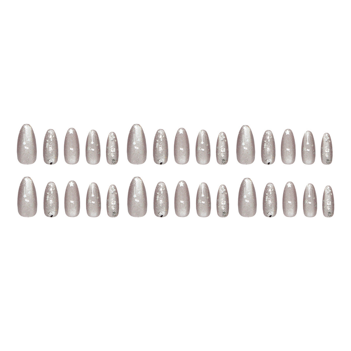Nail 795 - Cat Eye Shimmering Star Press Ons (30Pcs) - Application Kit Included