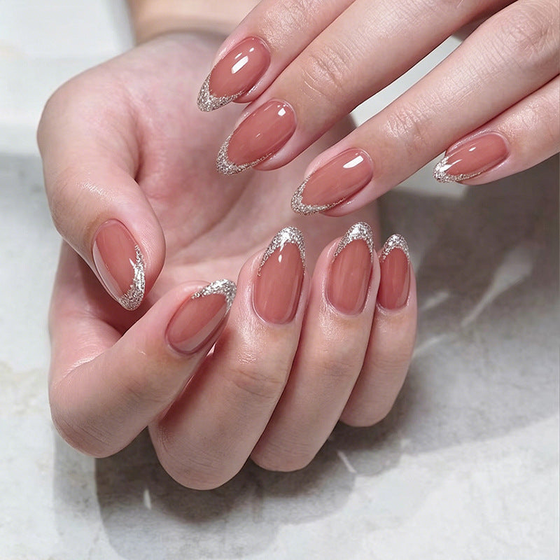 Nail 854 - Fine Glitter French Style (24Pcs) - Application Kit Included