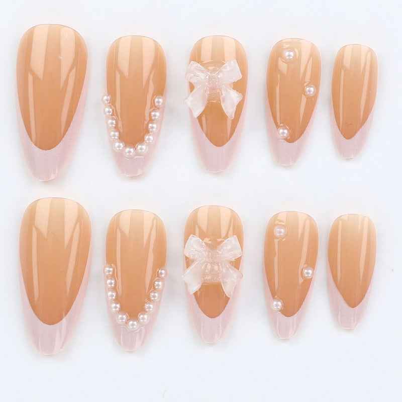 Nail 886 - French Minimalist Bow Pearl (24Pcs) - Application Kit Included