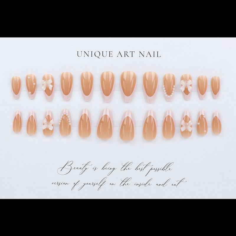 Nail 886 - French Minimalist Bow Pearl (24Pcs) - Application Kit Included