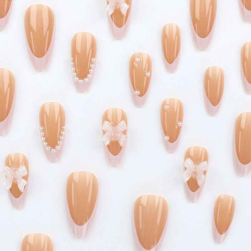 Nail 886 - French Minimalist Bow Pearl (24Pcs) - Application Kit Included