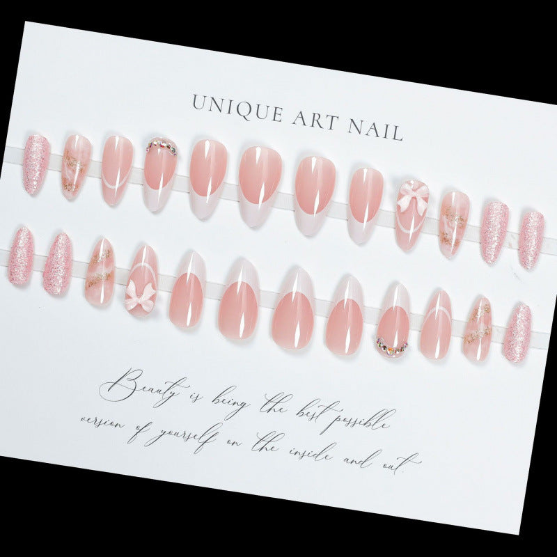 Nail 888 - French Bows and Rhinestones (24Pcs) - Application Kit Included