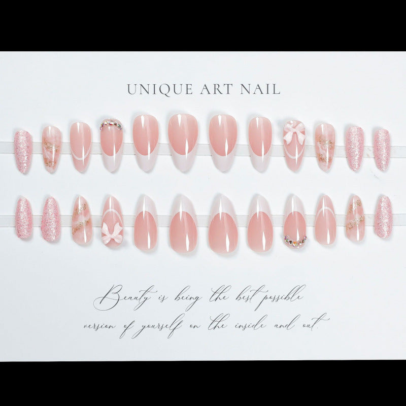 Nail 888 - French Bows and Rhinestones (24Pcs) - Application Kit Included
