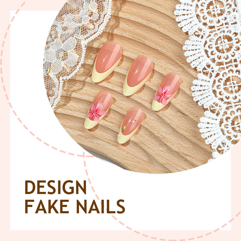 Nail 890 - French Manicure with 3D Floral(24Pcs) - Application Kit Included
