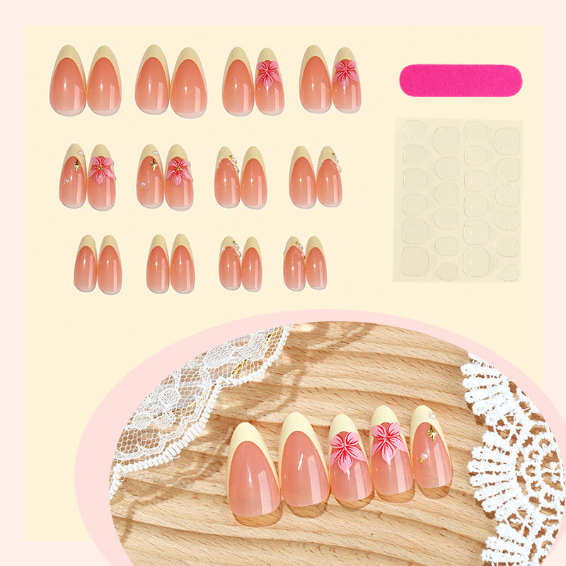 Nail 890 - French Manicure with 3D Floral(24Pcs) - Application Kit Included