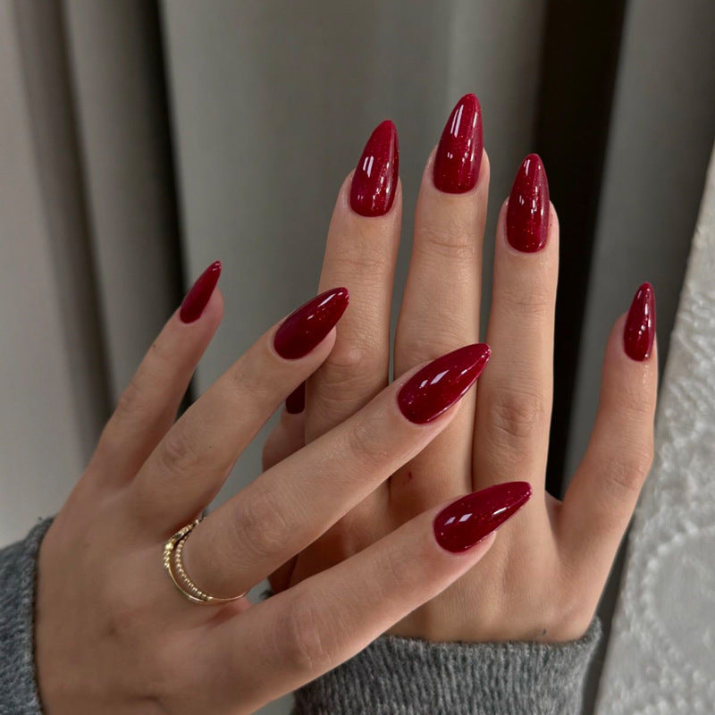 Nail 895 - Elegant Red Almond-Shaped(24Pcs) - Application Kit Included