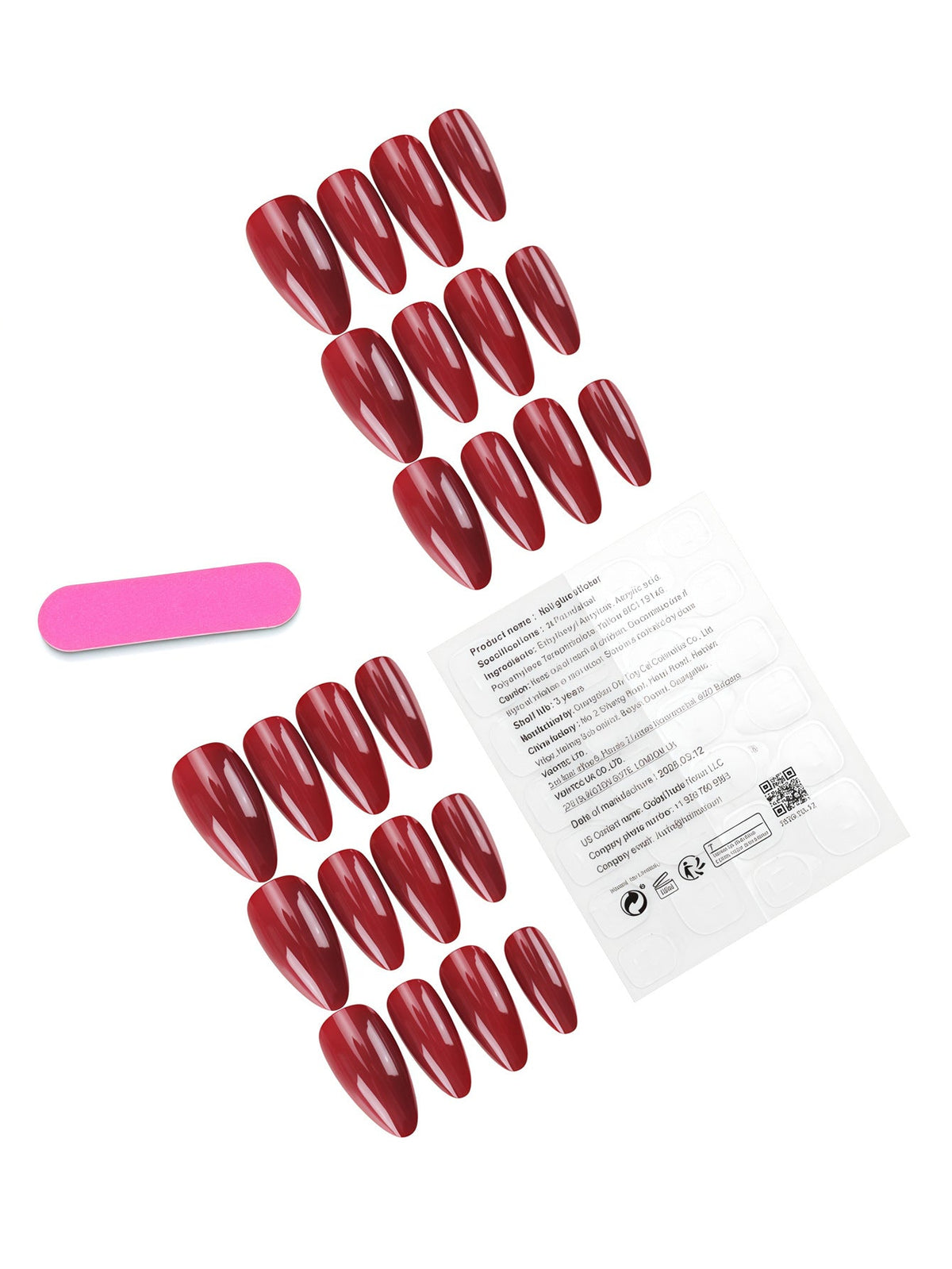 Nail 895 - Elegant Red Almond-Shaped(24Pcs) - Application Kit Included