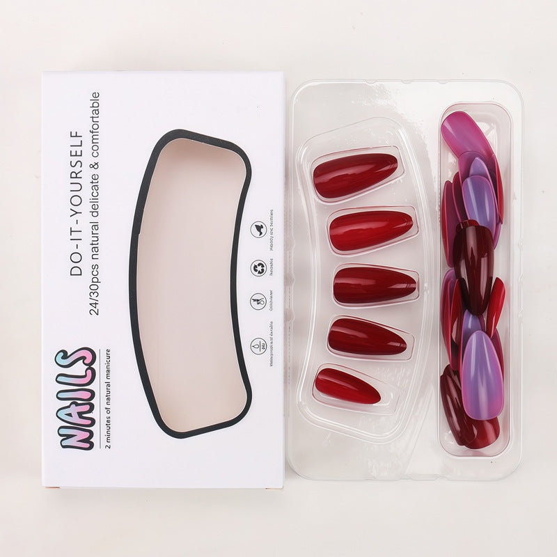 Nail 895 - Elegant Red Almond-Shaped(24Pcs) - Application Kit Included
