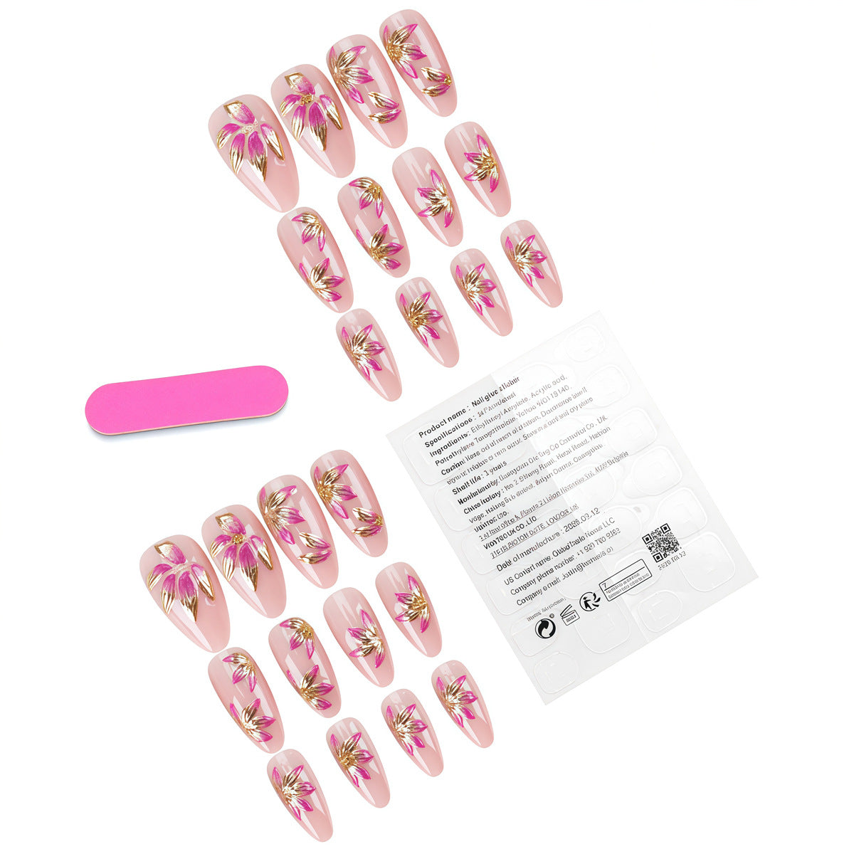 Nail 896 - 3D Floral Pattern (24Pcs) - Application Kit Included