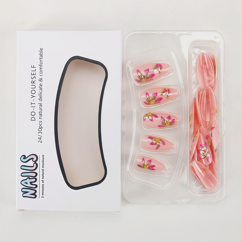 Nail 896 - 3D Floral Pattern (24Pcs) - Application Kit Included