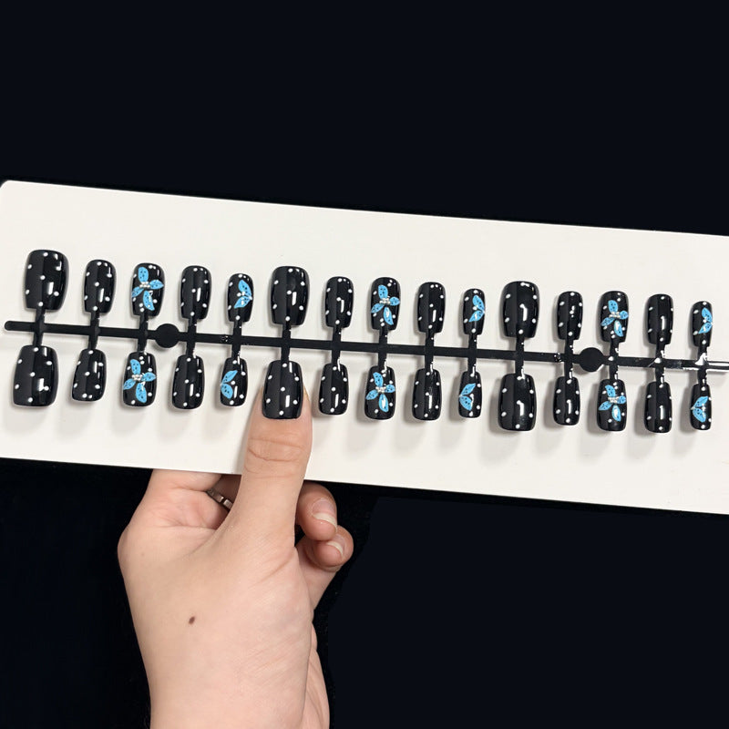 Nail 903 -  Polka Dots & Blue Butterflies (30Pcs) - Application Kit Included