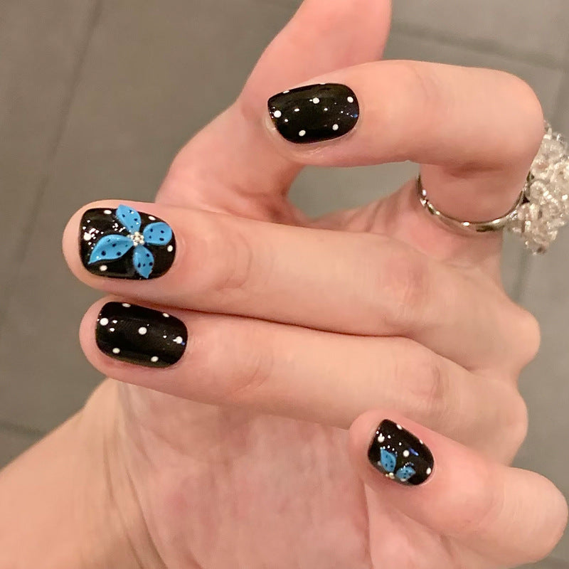 Nail 903 -  Polka Dots & Blue Butterflies (30Pcs) - Application Kit Included