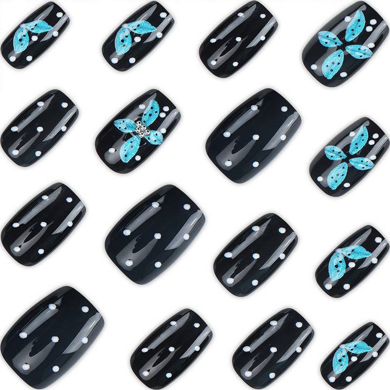 Nail 903 -  Polka Dots & Blue Butterflies (30Pcs) - Application Kit Included