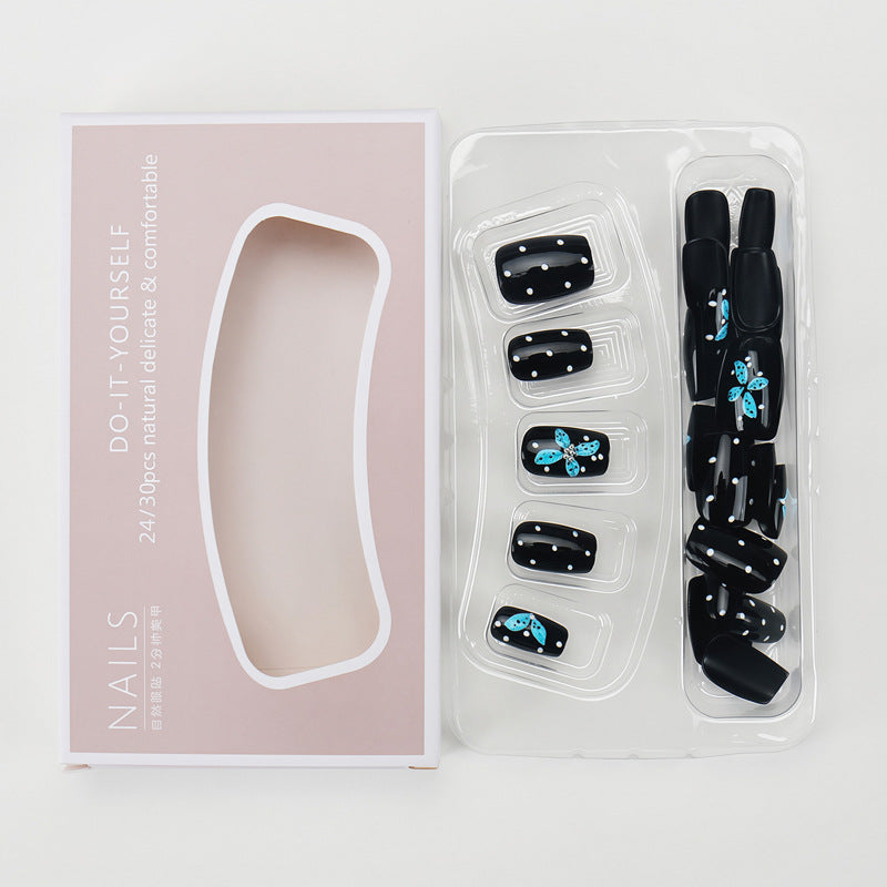 Nail 903 -  Polka Dots & Blue Butterflies (30Pcs) - Application Kit Included