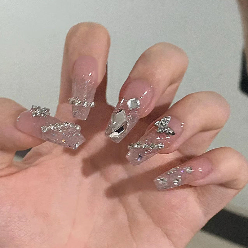 Nail 906 - Medium Length Gilded Glitter(24Pcs) - Application Kit Included