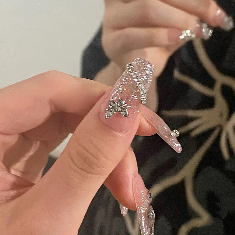 Nail 906 - Medium Length Gilded Glitter(24Pcs) - Application Kit Included