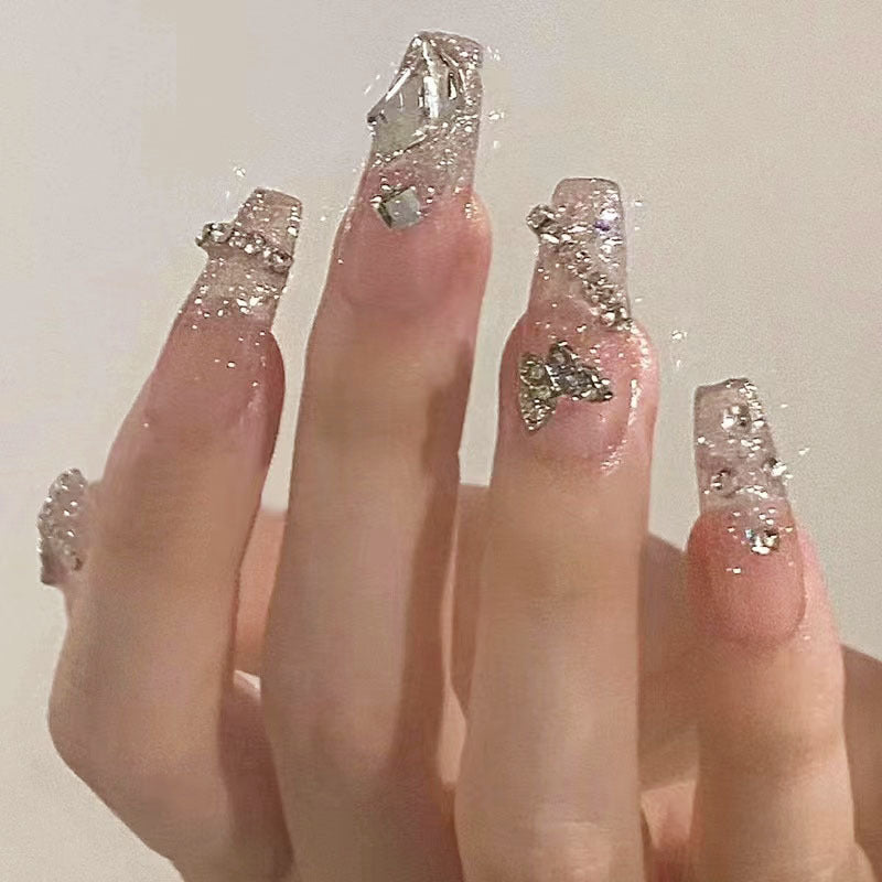 Nail 906 - Medium Length Gilded Glitter(24Pcs) - Application Kit Included
