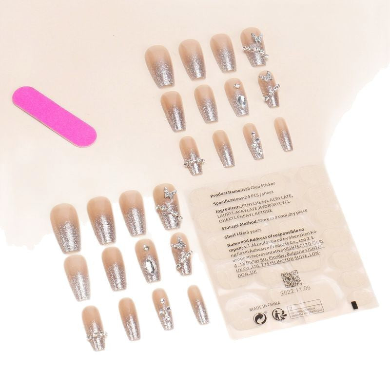 Nail 906 - Medium Length Gilded Glitter(24Pcs) - Application Kit Included