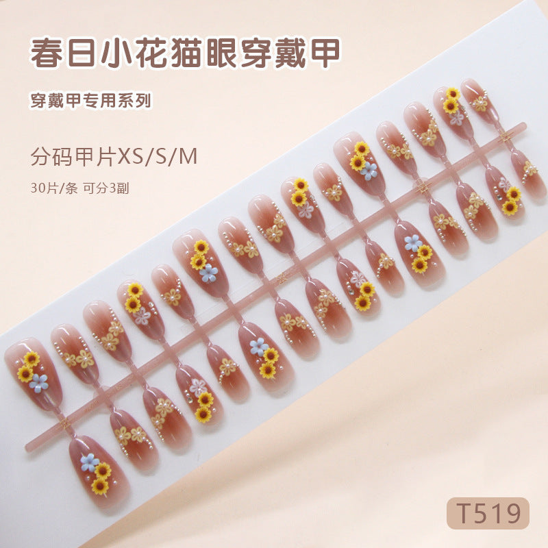 Nail 910 - Spring Flowers Cat Eye (30Pcs) - Application Kit Included