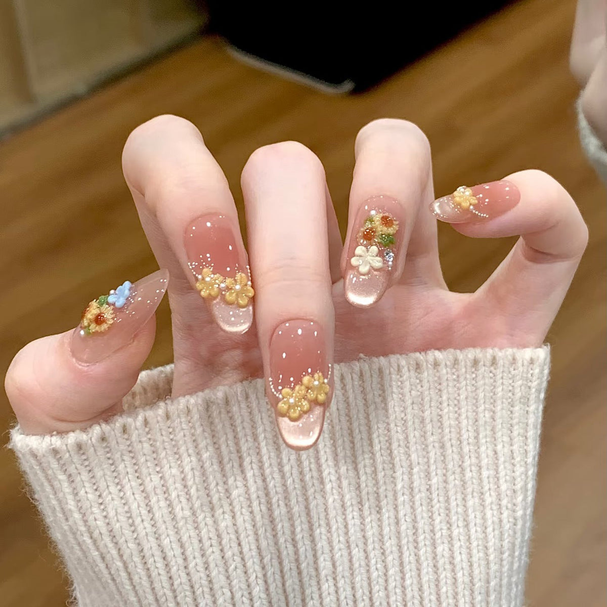 Nail 910 - Spring Flowers Cat Eye (30Pcs) - Application Kit Included