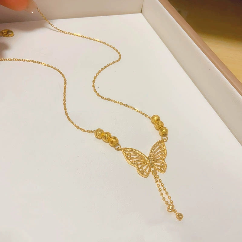 Elegant Gold Butterfly Titanium Steel Necklace