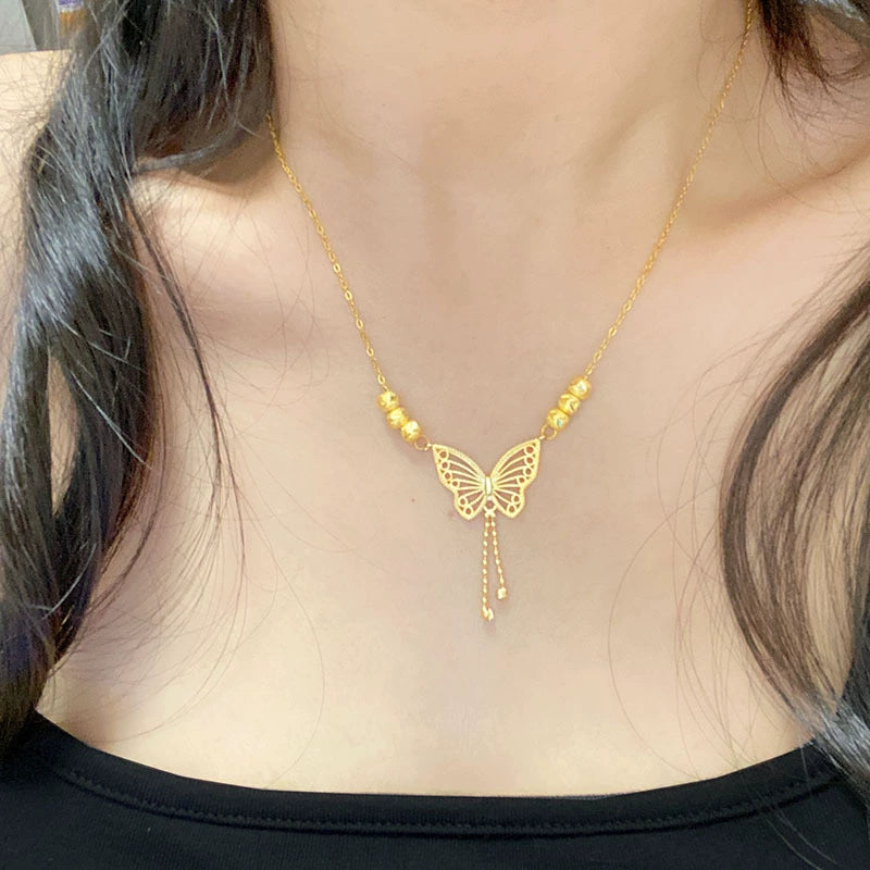 Elegant Gold Butterfly Titanium Steel Necklace