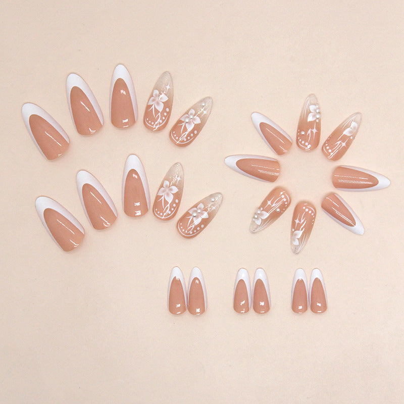Fairy butterfly pearl white French Fake Nails - 24Pcs