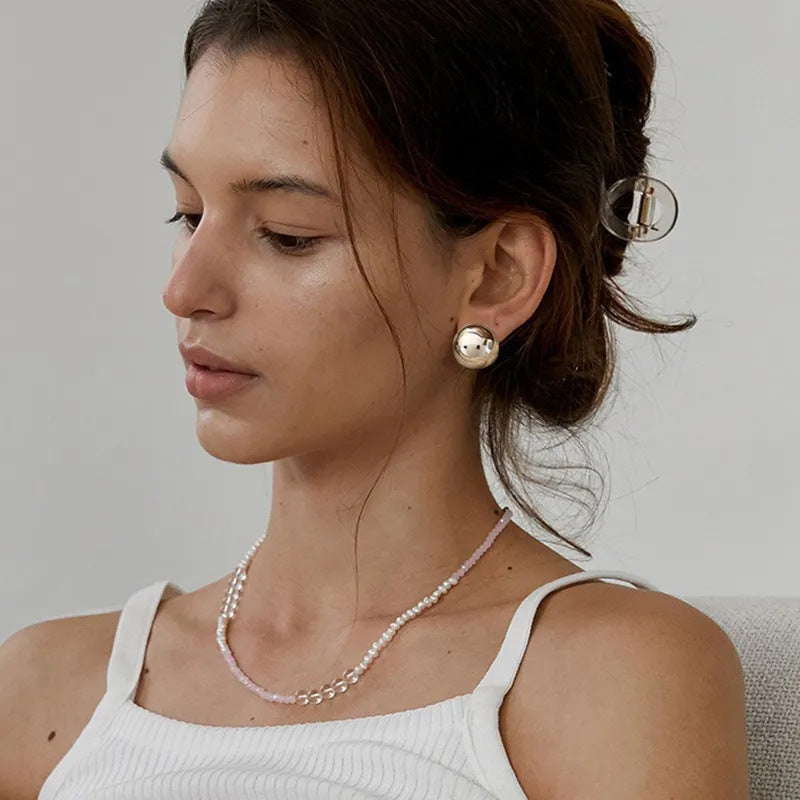 ER456 - Glossy C- Shaped Ball Earrings