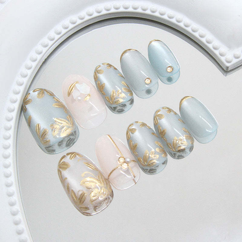 Nail 510 - Golden Garden Press-On Nails (24Pcs) - Application Kit Included
