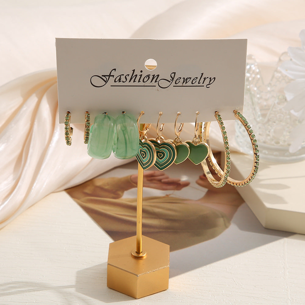 Creative Oil Dropping Heart Stud Earrings-Green - Zi Collection Hub