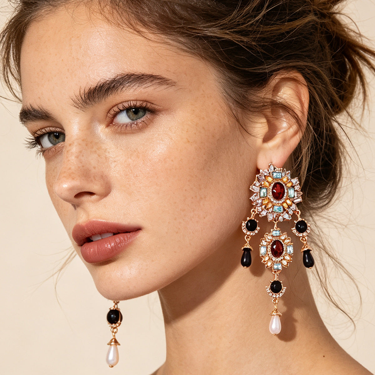 ER355 - Regal Multi-Gemstone Chandelier Earrings