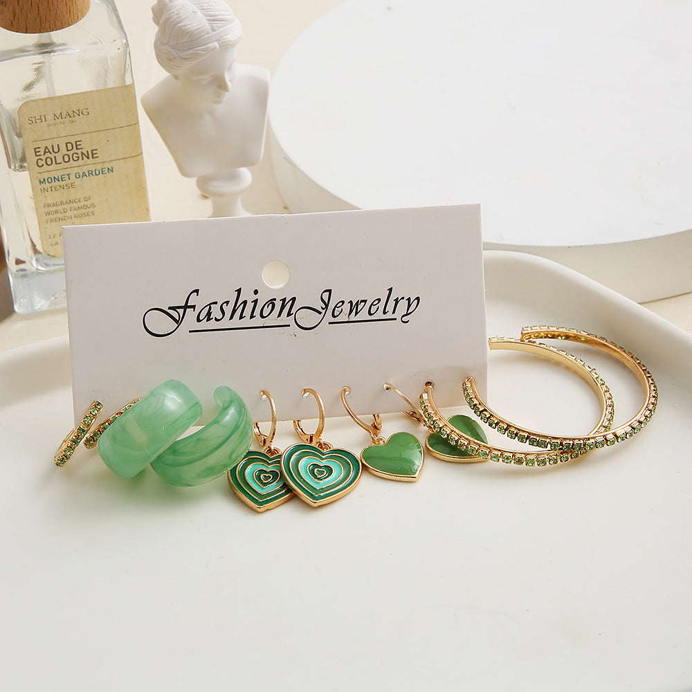 Creative Oil Dropping Heart Stud Earrings-Green - Zi Collection Hub