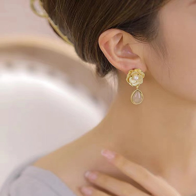 French Rose Pearl Earrings