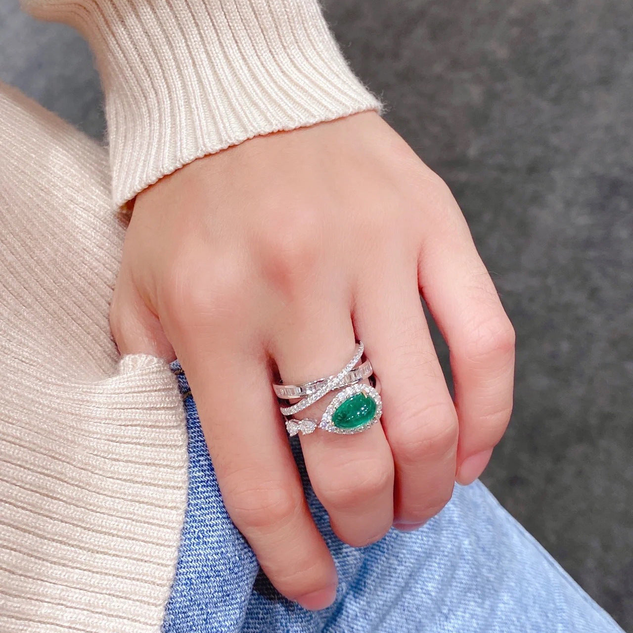 ZRNG 103 - High-End Emerald Ring - Adjustable