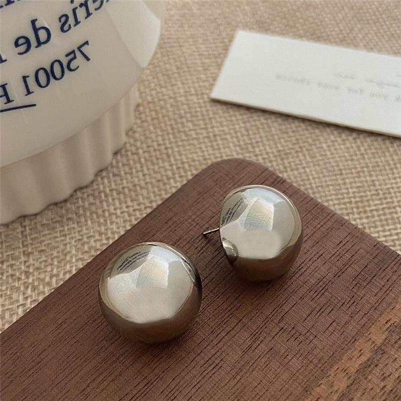 ER456 - Glossy C- Shaped Ball Earrings