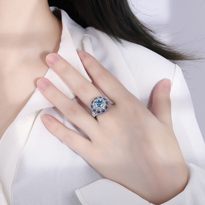 Simulation Sea Blue Navy Blue Topaz Open Ring - Zi Collection Hub