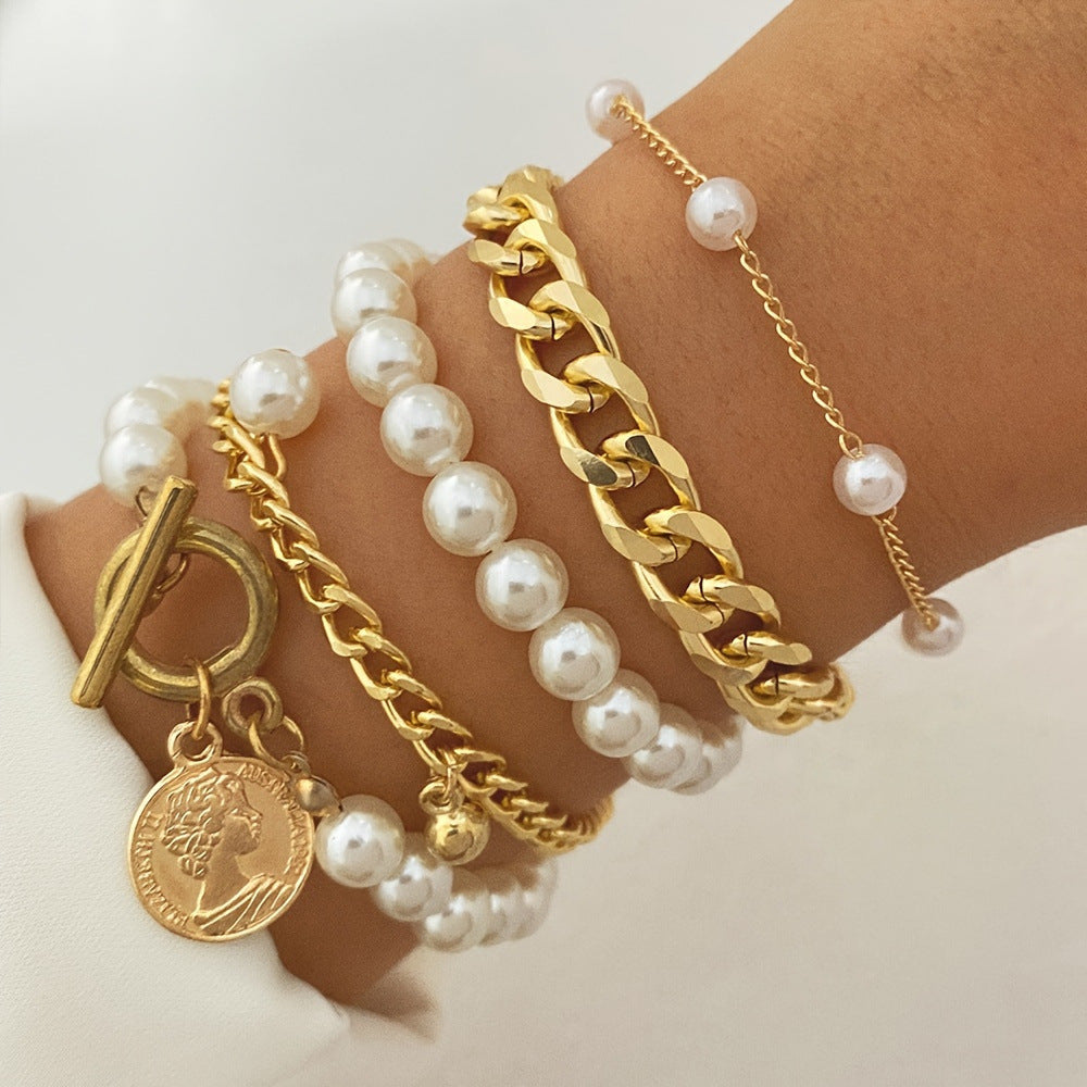 Imitation Pearl Chain Bracelet 5-Piece Set